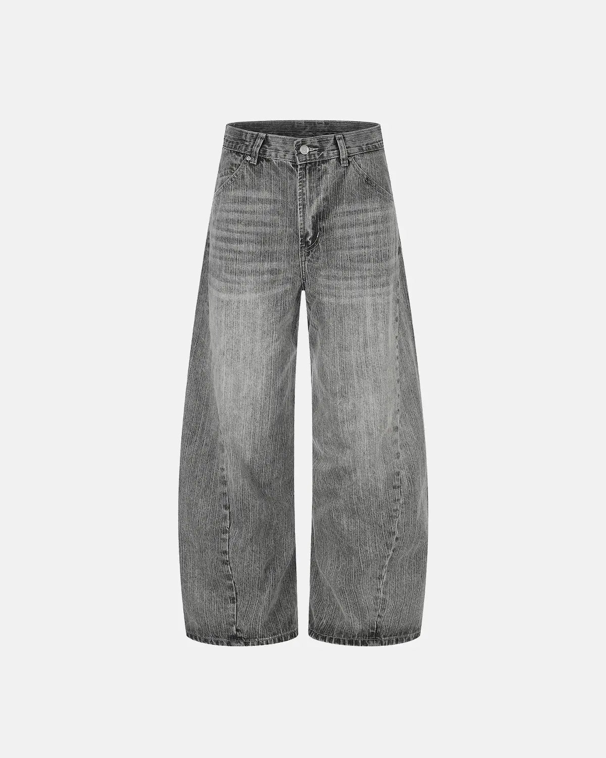Bamboo weave barrel jeans by INFLATION, showing the textured fabric and relaxed fit of stylish streetwear pants.