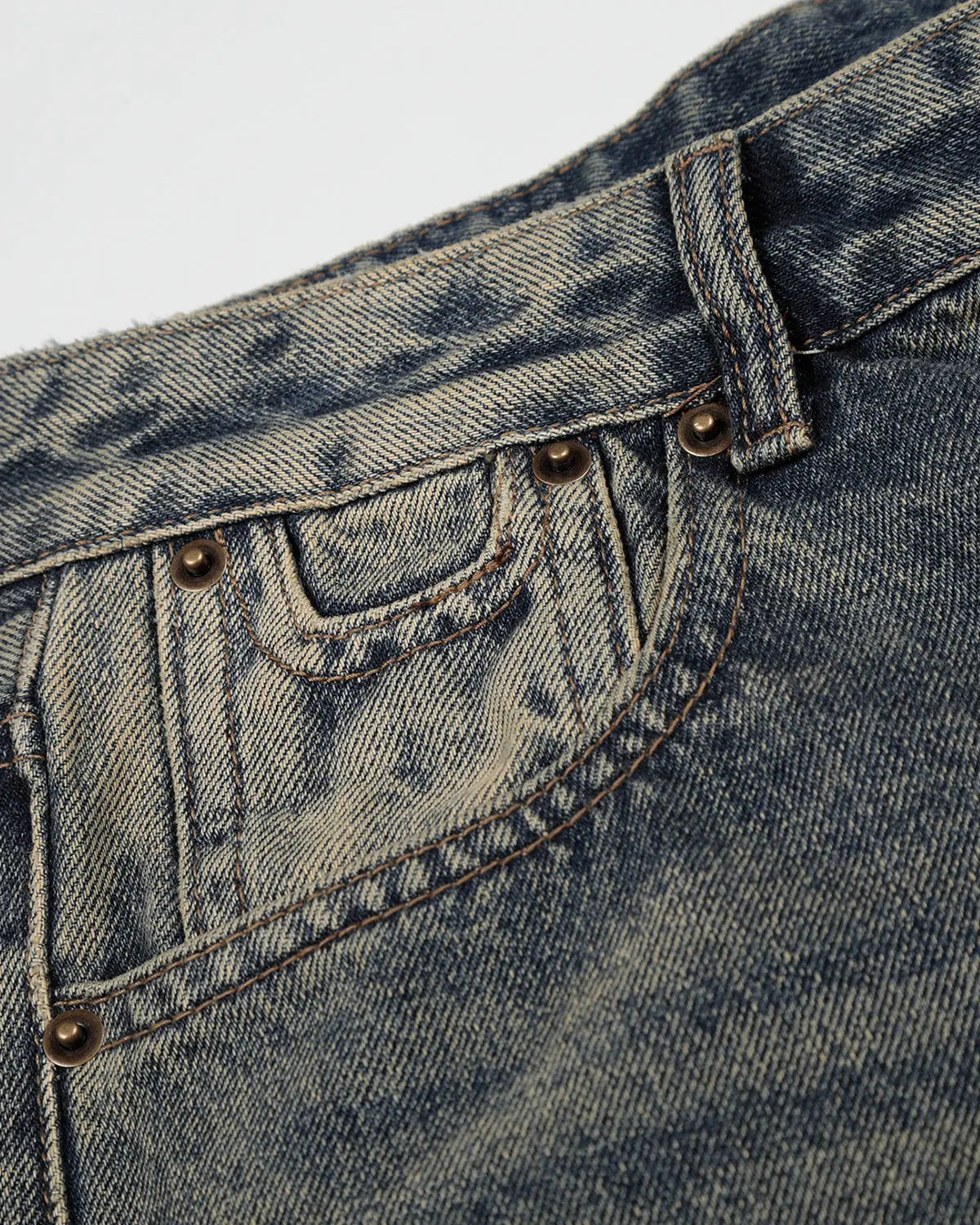 Acid washed cinch back buckle jorts from Flation Streetwear, casual denim pants with a relaxed fit and distressed style.