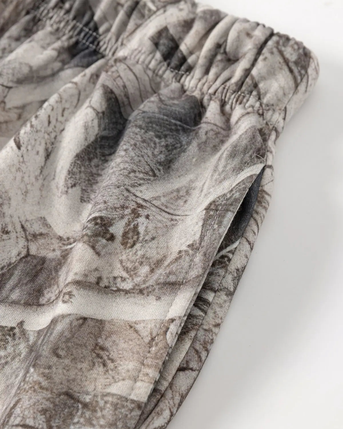 Realtree camo shorts by Flation, casual streetwear pants with a camouflage pattern, shown on a model.