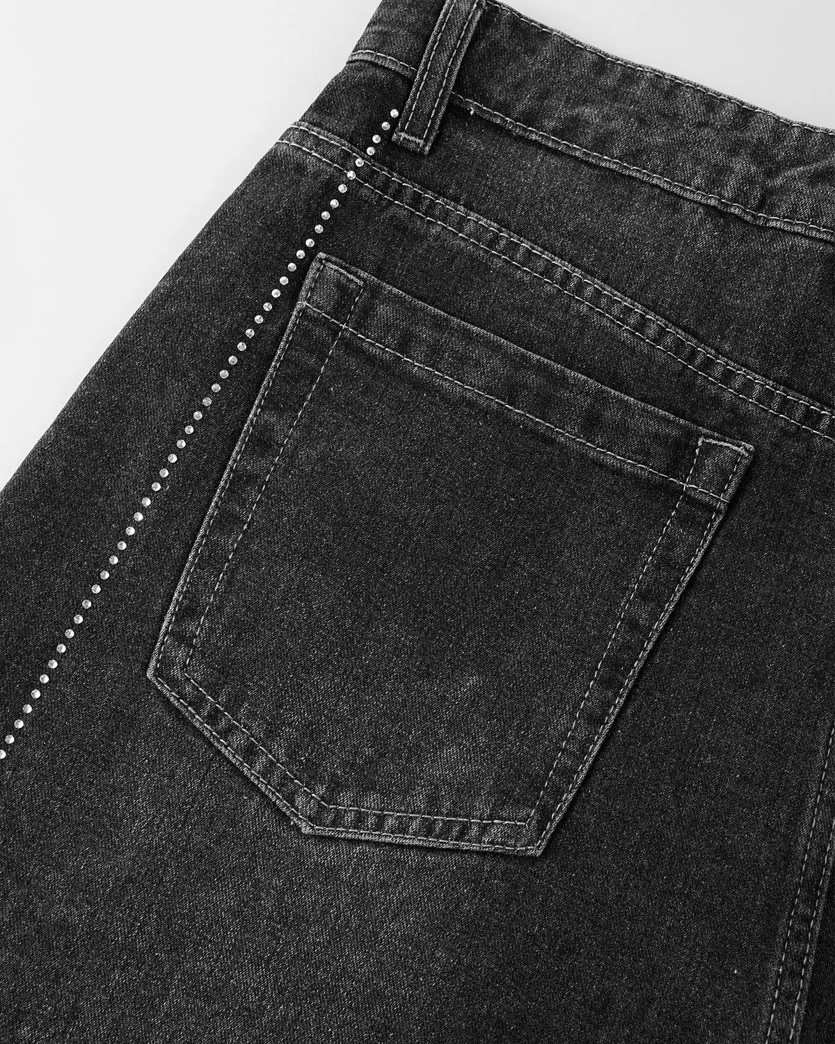Flation Rhinestone Stitching Barrel Jeans, stylish streetwear pants with decorative rhinestone details and a relaxed fit.
