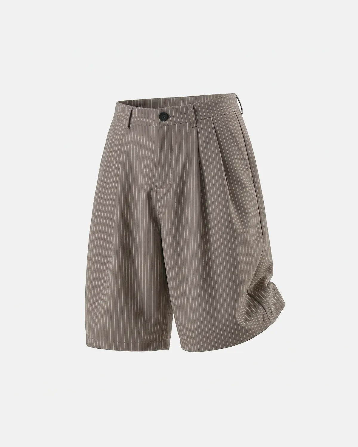 Inflation brand pinstripe pleated tailored shorts, stylish pants with a high waist and sharp pinstripe pattern, perfect for streetwear.