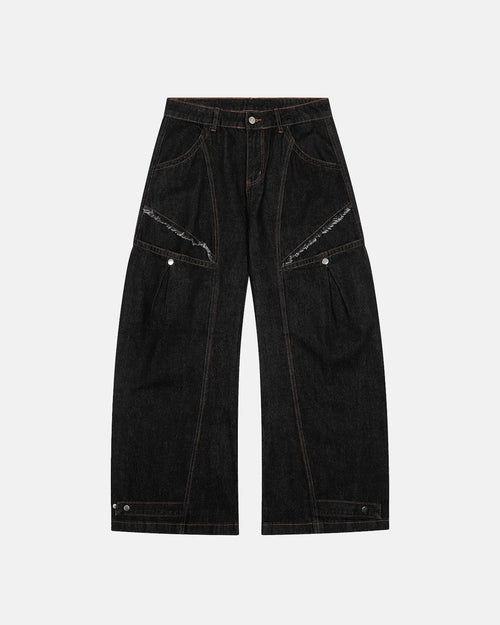 Black Super Barrel jeans by Flation Streetwear, stylish men's pants with a relaxed fit and modern streetwear design.