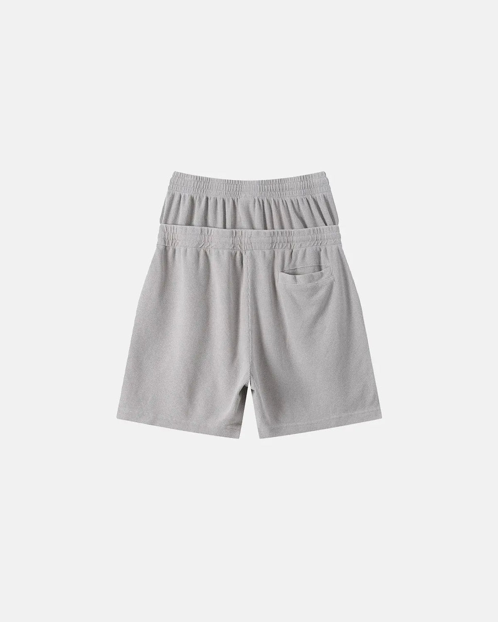 Black double waist acid wash waffle shorts by Flation Streetwear, showing the textured fabric and stylish fit.