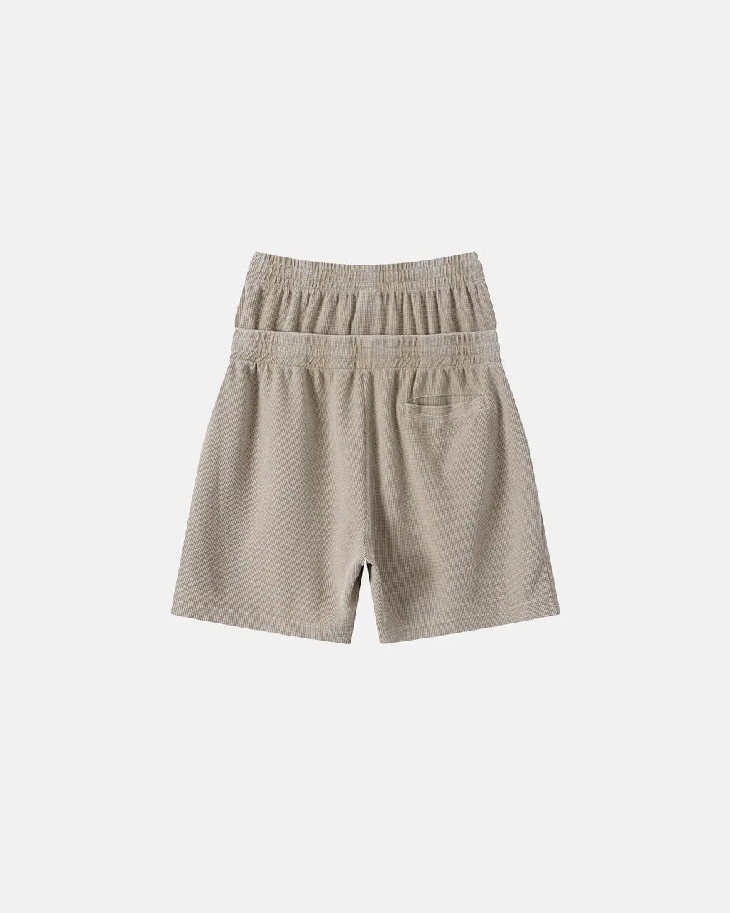 Black double waist acid wash waffle shorts by Flation Streetwear, showing the textured fabric and relaxed fit.