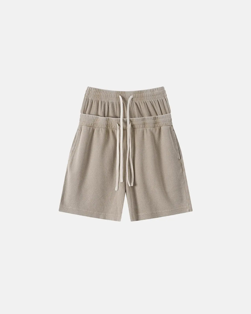 Black Flation Streetwear double waist acid wash waffle shorts, casual pants with a textured, stylish design.