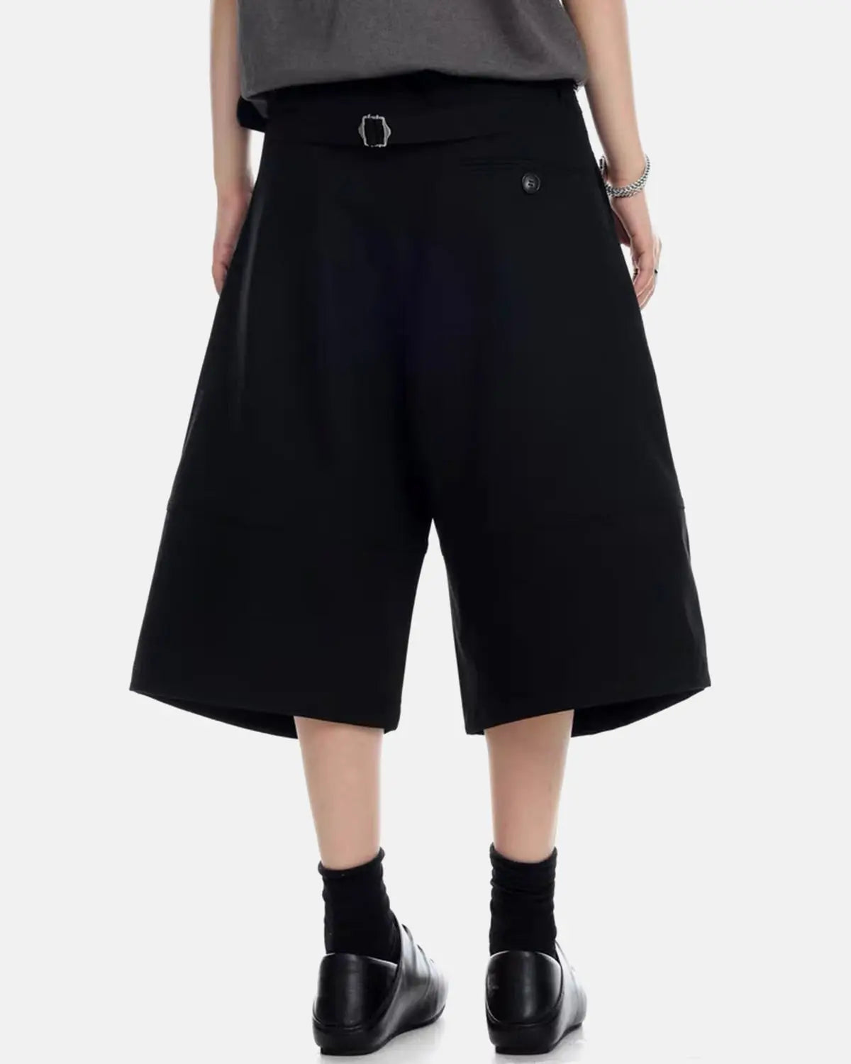 Flation Pleated Cinch Back Tailored Shorts, stylish pants with pleats and adjustable waist, front view showing tailored fit and fabric details.