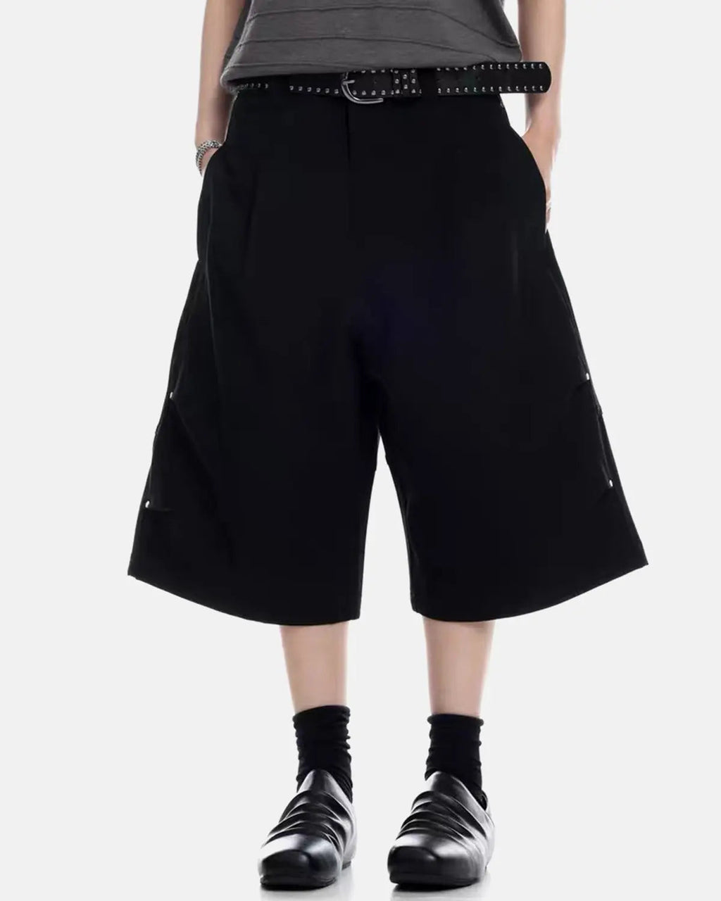Flation Pleated Cinch Back Tailored Shorts in stylish pants, featuring a high waist, pleats, and a cinch back design.
