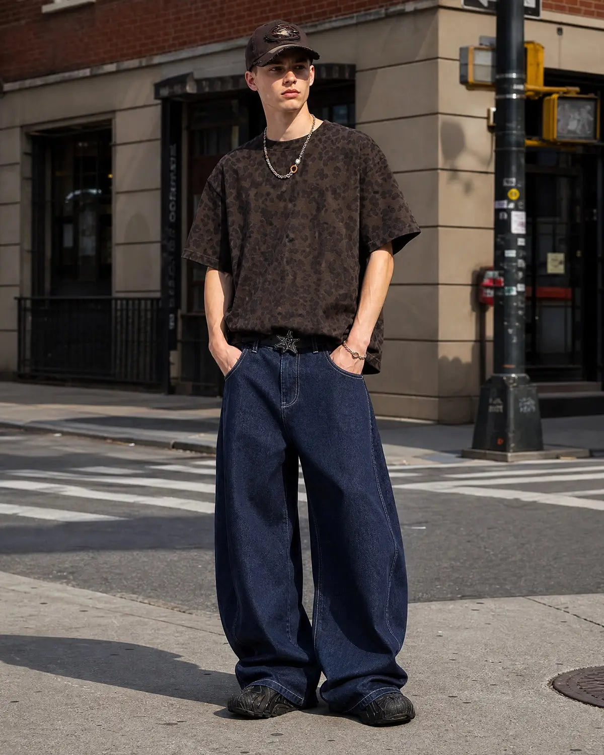 Blue Flation Raw Washed Barrel Jeans, stylish streetwear pants with a relaxed fit and authentic denim texture.