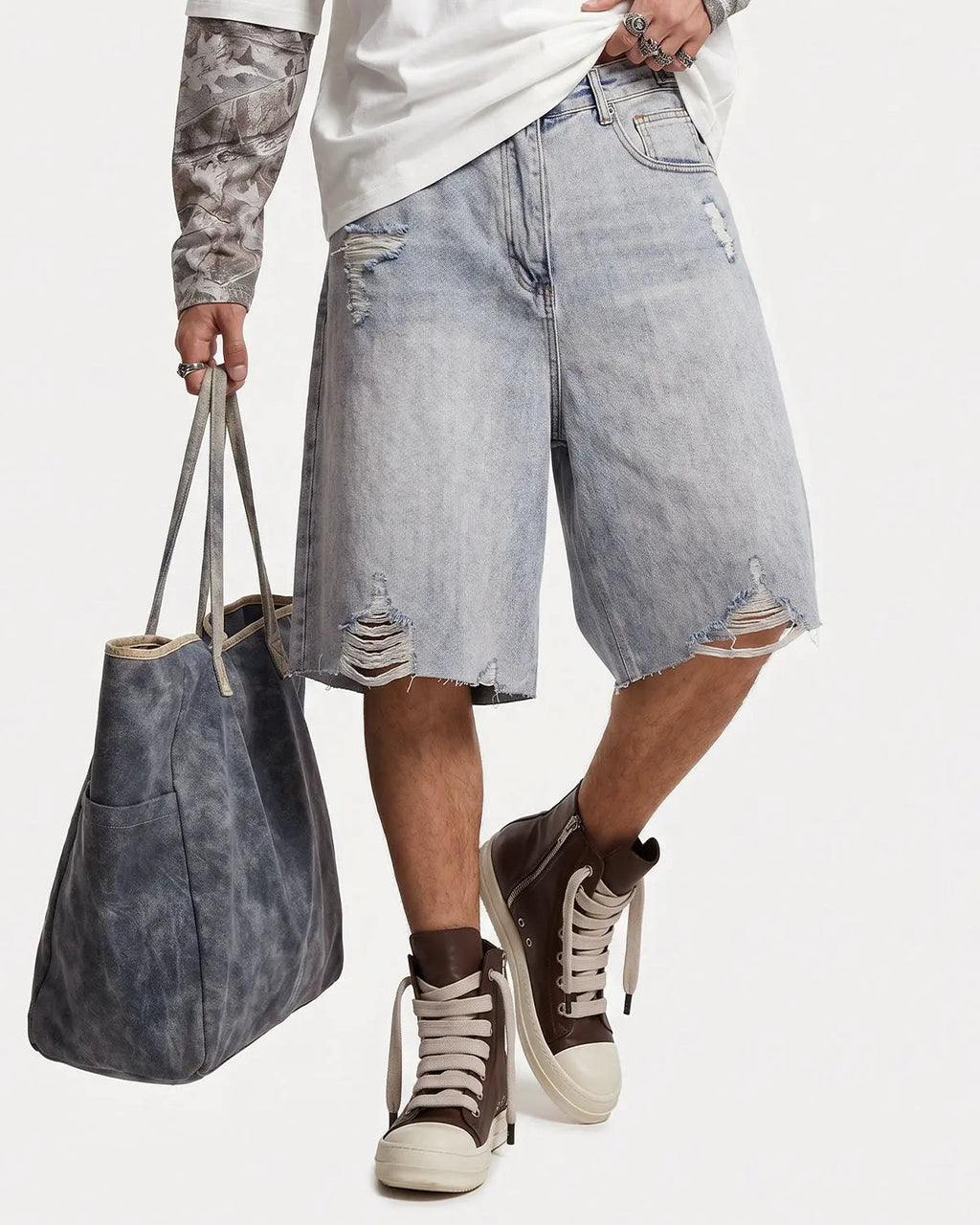 Blue Flation Streetwear adjustable waist baggy jorts pants with relaxed fit and casual style, perfect for streetwear fashion.
