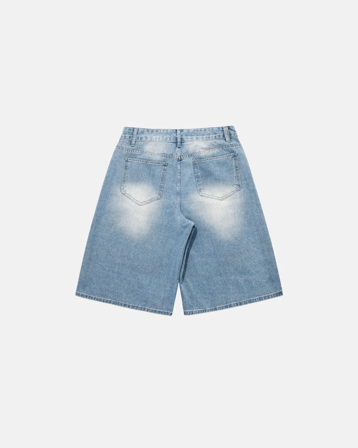 Blue rhinestone baggy jeans shorts by Flation, stylish streetwear pants with rhinestone embellishments and relaxed fit.