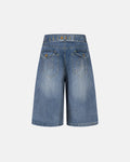 Blue Flation streetwear long jorts pants with a cinch back and bamboo weave design, casual and comfortable for everyday wear.