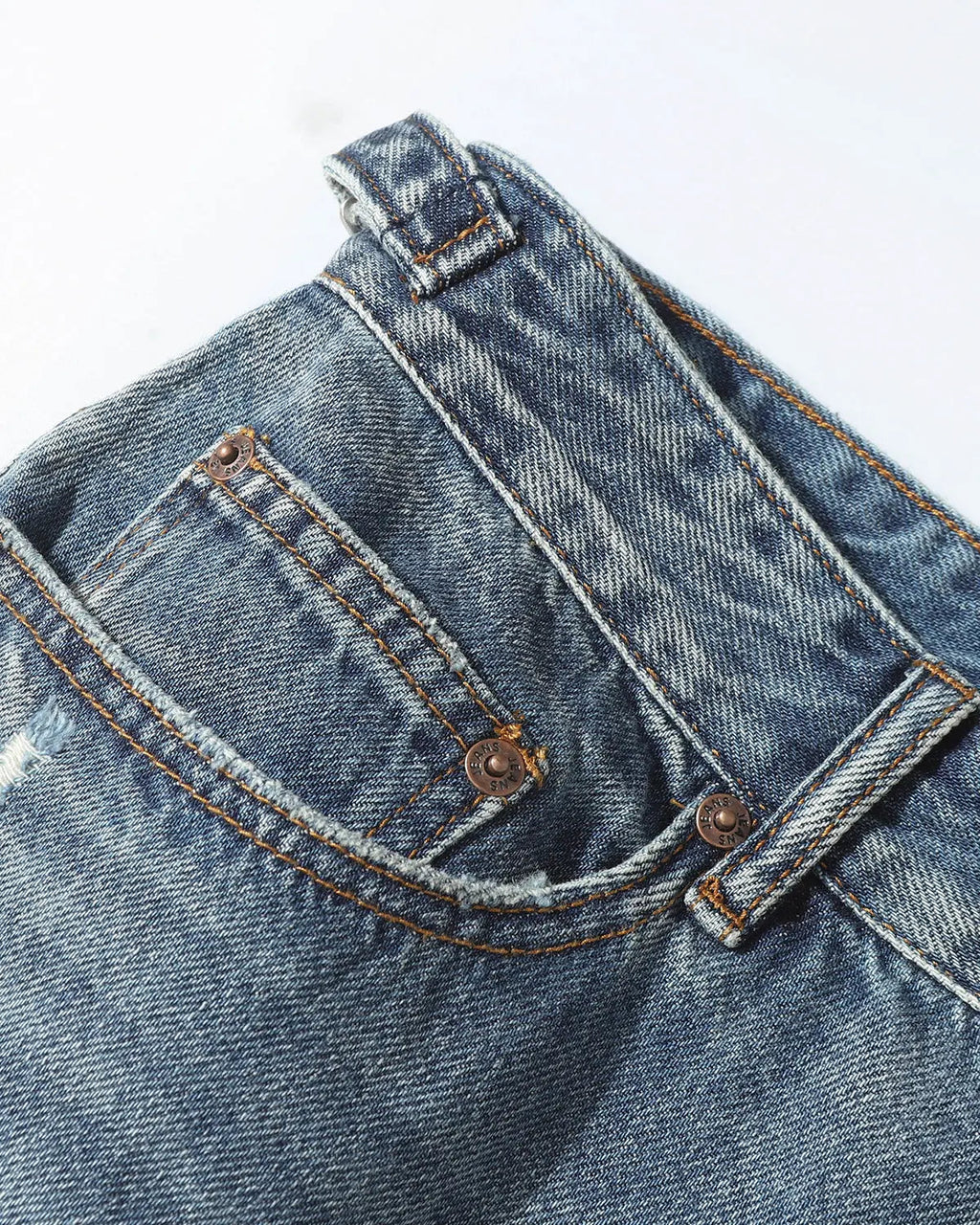 Blue distressed baggy jorts with adjustable waist tabs by Flation Streetwear, casual denim pants with a relaxed fit.