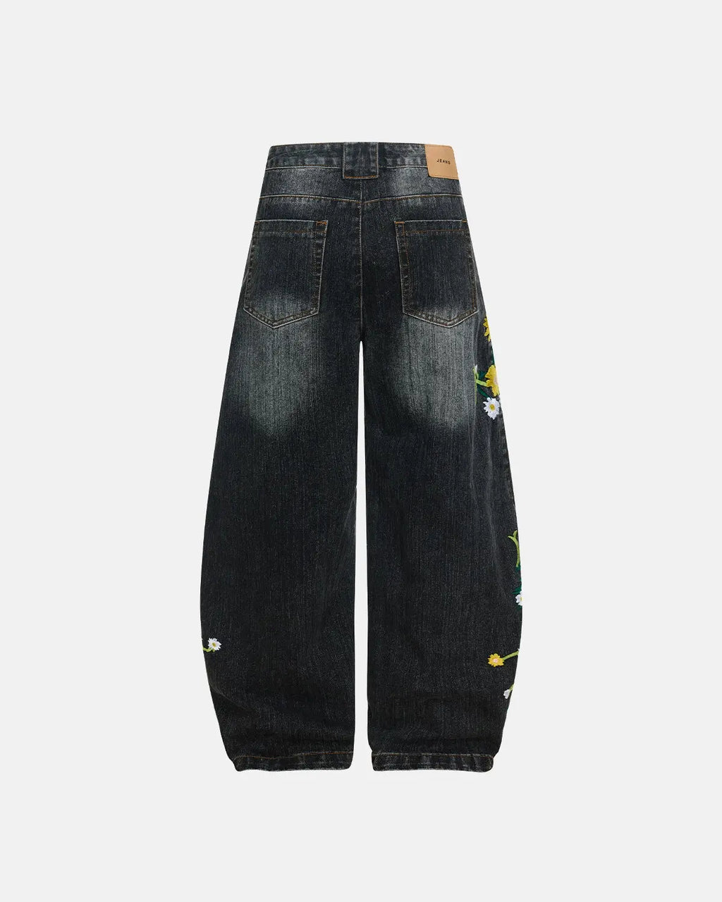 Blue Flation streetwear pants with embroidery and bamboo weave design, featuring a baggy fit and casual streetwear style.