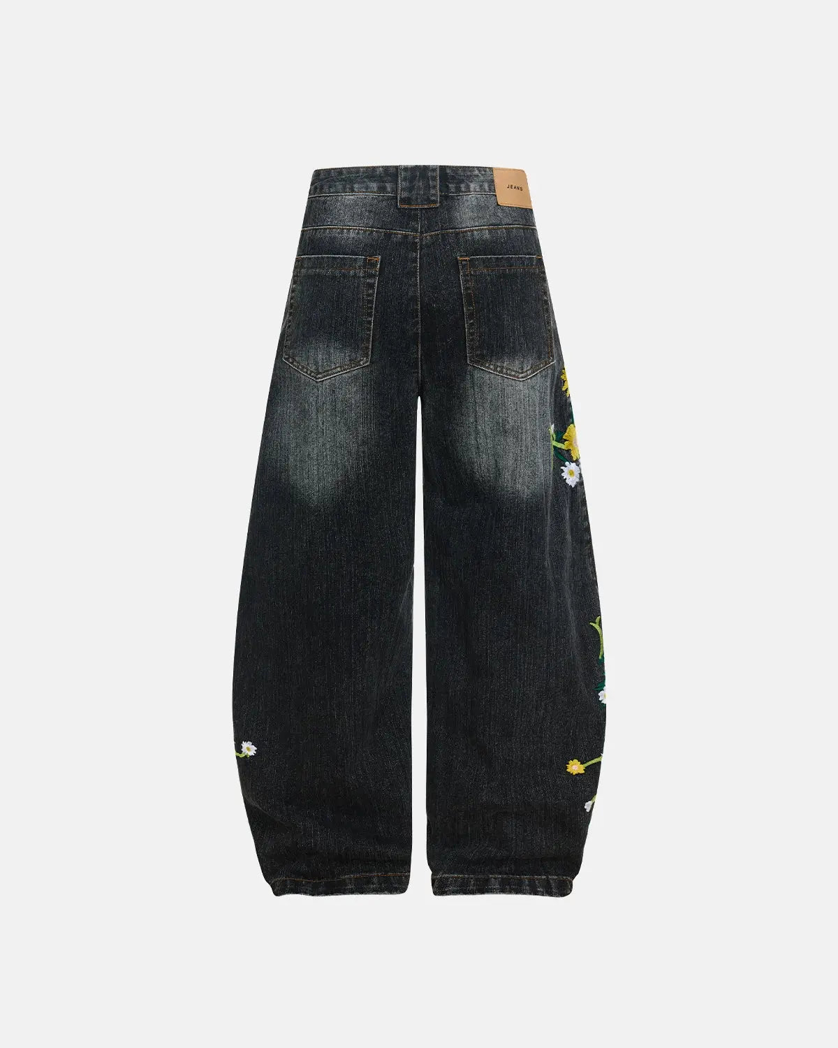 Blue Flation streetwear pants with embroidery and bamboo weave design, featuring a baggy fit and casual streetwear style.