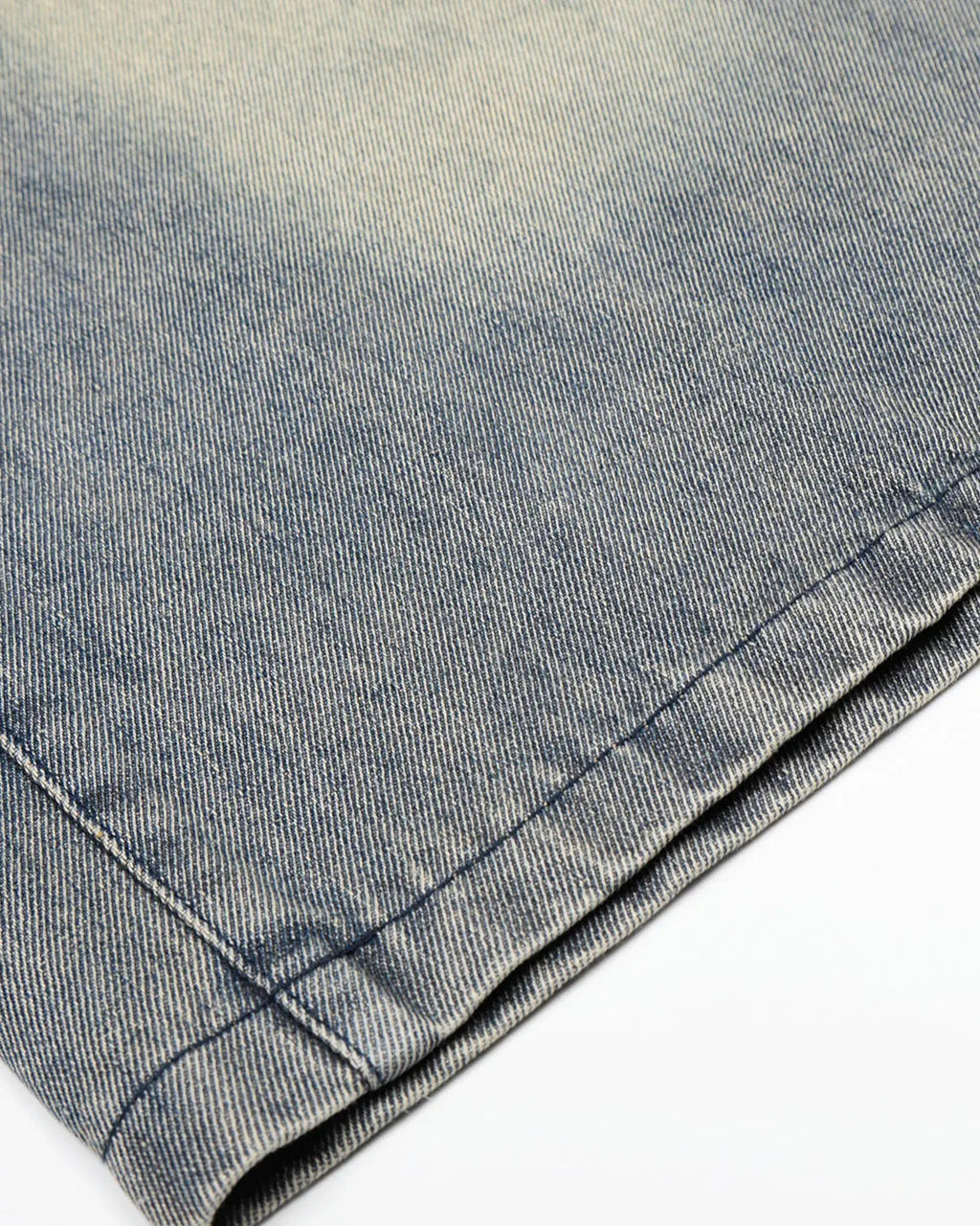 Flation Rhinestone Cross Double Waist Denim Jorts with distressed details and frayed hem, stylish streetwear pants.