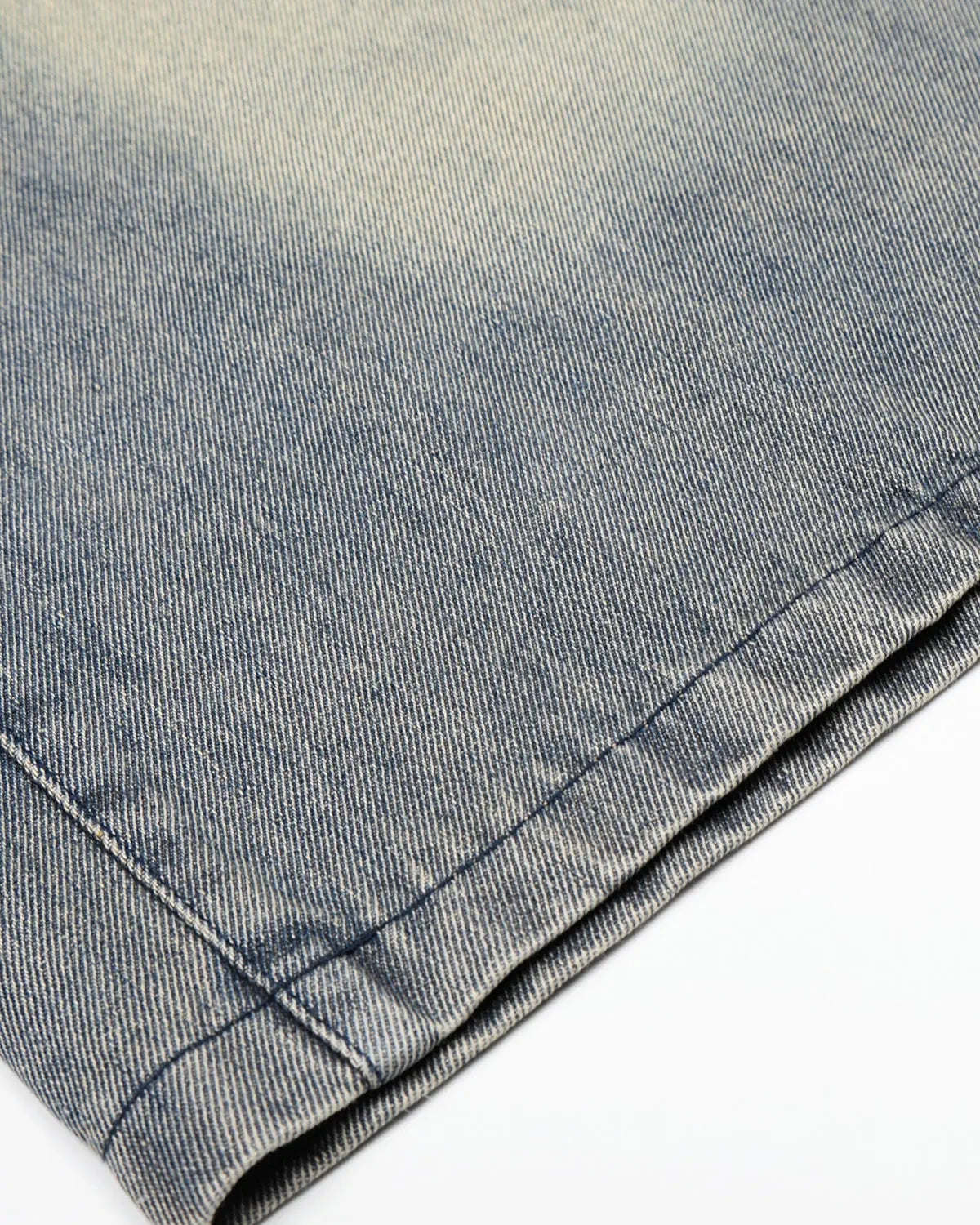 Flation Rhinestone Cross Double Waist Denim Jorts with distressed details and frayed hem, stylish streetwear pants.