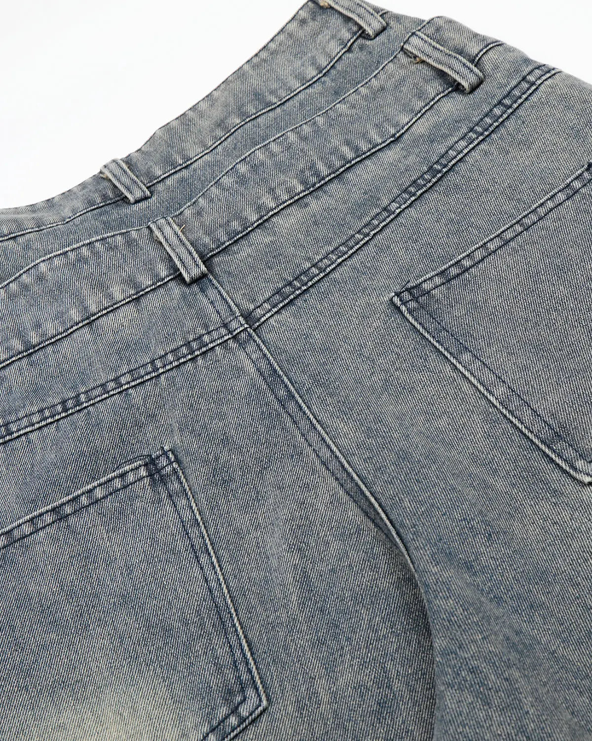 Flation rhinestone cross double waist denim jorts, stylish streetwear pants with embellished details and a trendy double waistband.