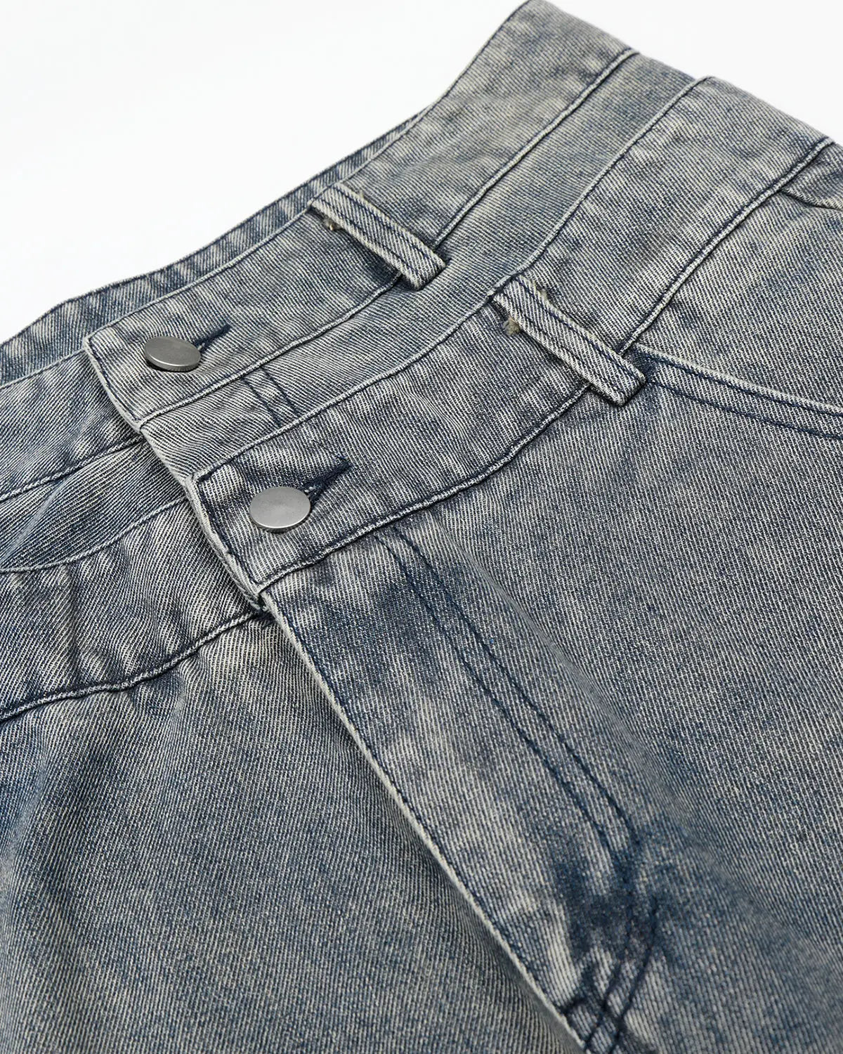 Flation rhinestone cross double waist denim jorts, stylish streetwear pants with embellishments and distressed details.