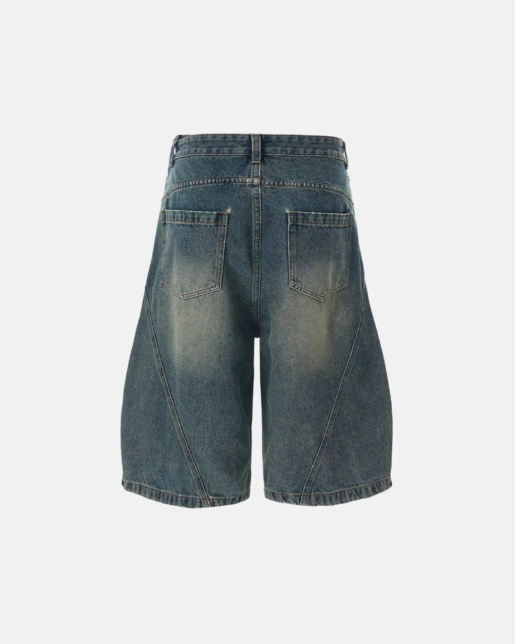 Flation Scimitar Denim Baggy Jorts, loose-fit streetwear pants with distressed denim and frayed hem detail.