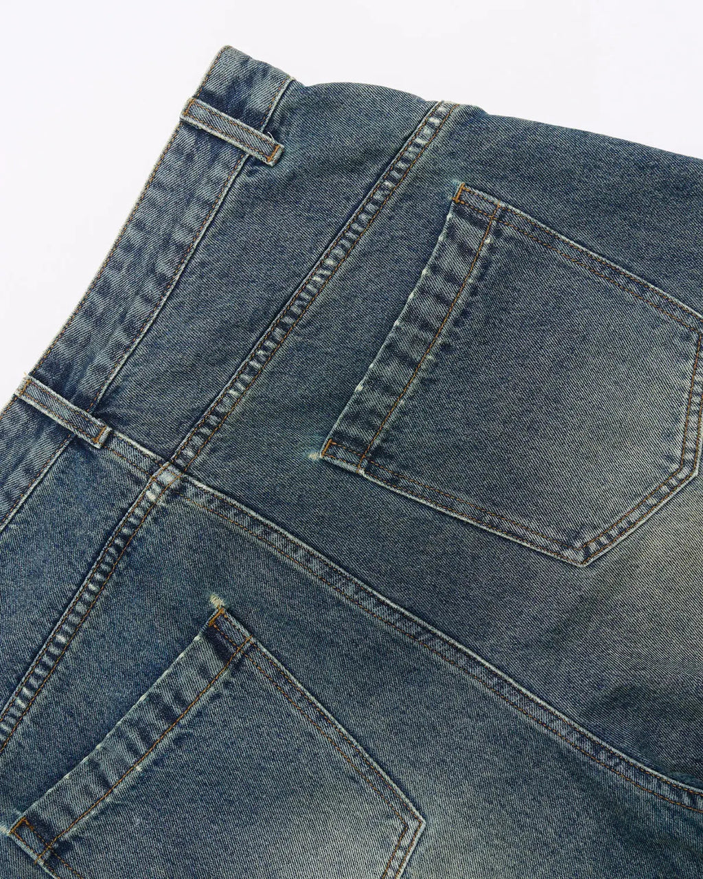Flation Scimitar Denim Baggy Jorts, relaxed fit denim pants with a distressed finish and casual streetwear style.