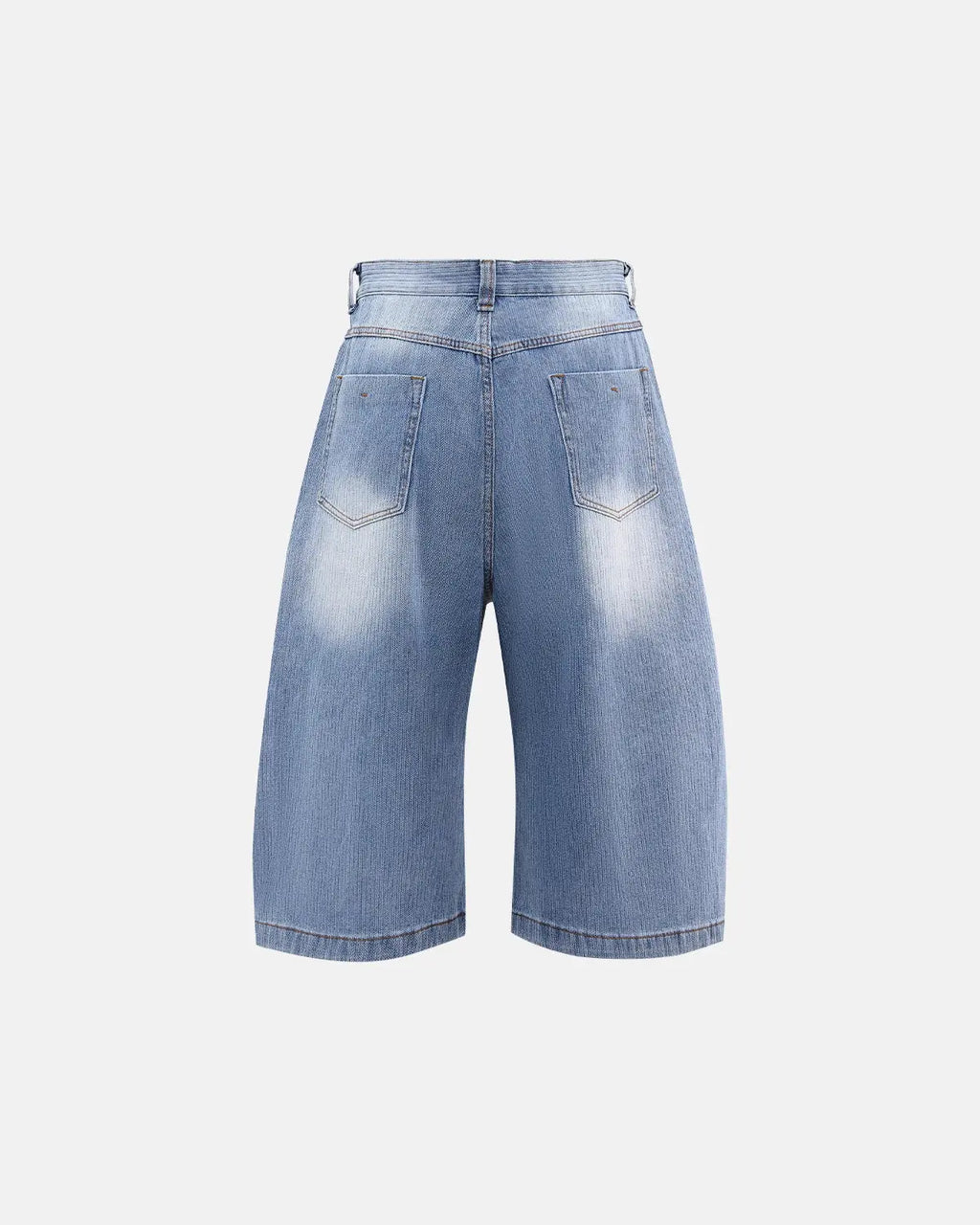 Blue star rhinestone longline denim shorts by Flation, casual streetwear pants with embellished star details and relaxed fit.