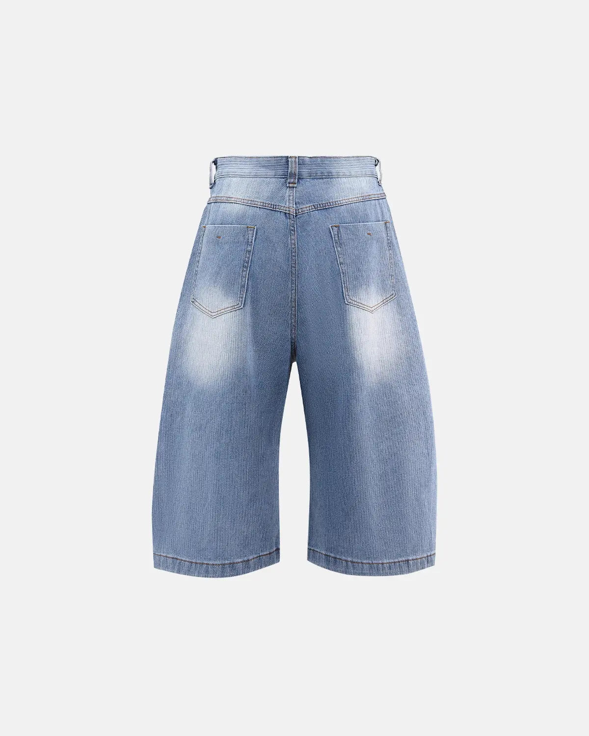 Blue star rhinestone longline denim shorts by Flation, casual streetwear pants with embellished star details and relaxed fit.