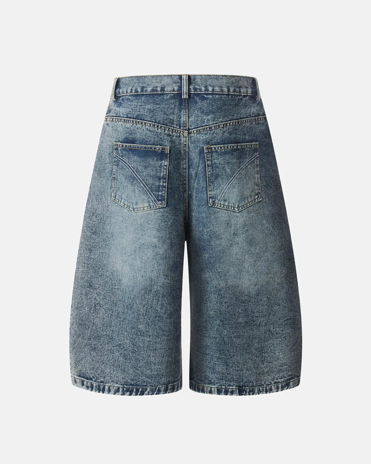 Blue Flation Streetwear studded washed long baggy jorts, denim pants with metal stud accents and a relaxed fit.