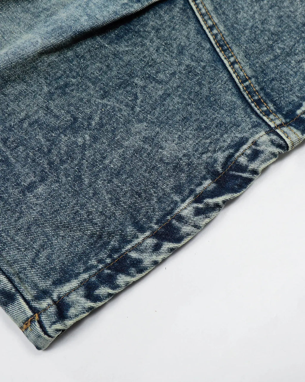 Blue washed long baggy jorts with metal stud embellishments by Flation Streetwear, casual men's pants.