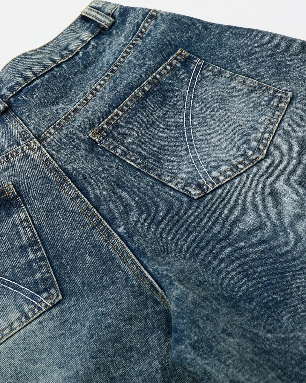 Blue Flation Streetwear studded washed long baggy jorts, casual denim pants with distressed details and a relaxed fit.