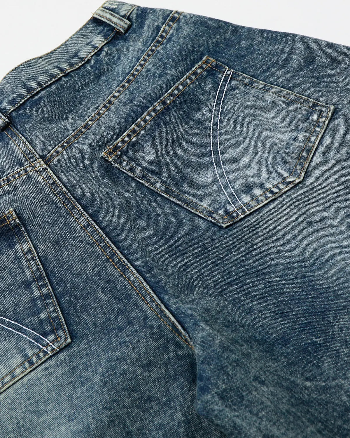Blue Flation Streetwear studded washed long baggy jorts, casual denim pants with distressed details and a relaxed fit.