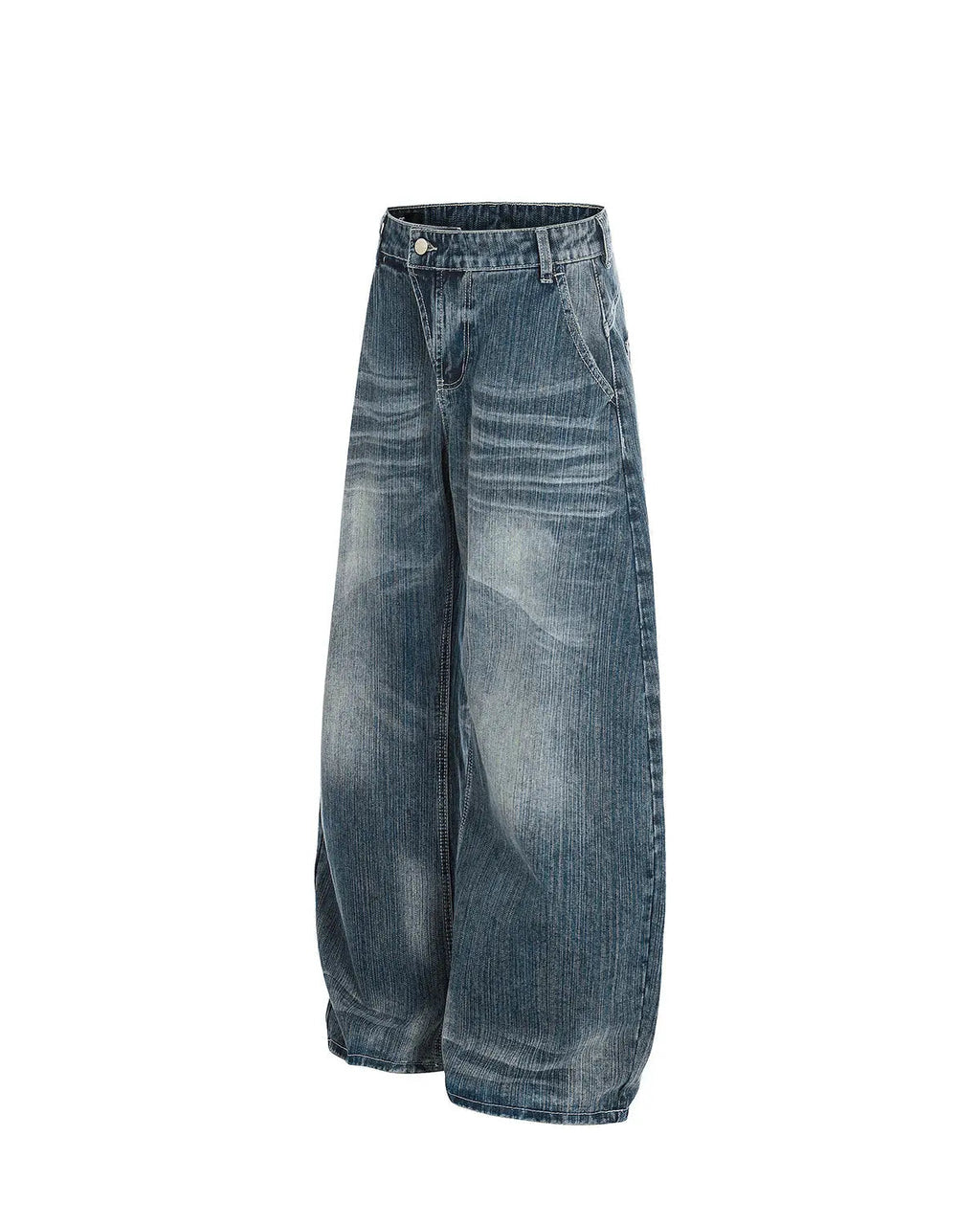 Blue textured bamboo weave denim jeans by Flation Streetwear, showcasing the stylish pants with a unique fabric pattern.