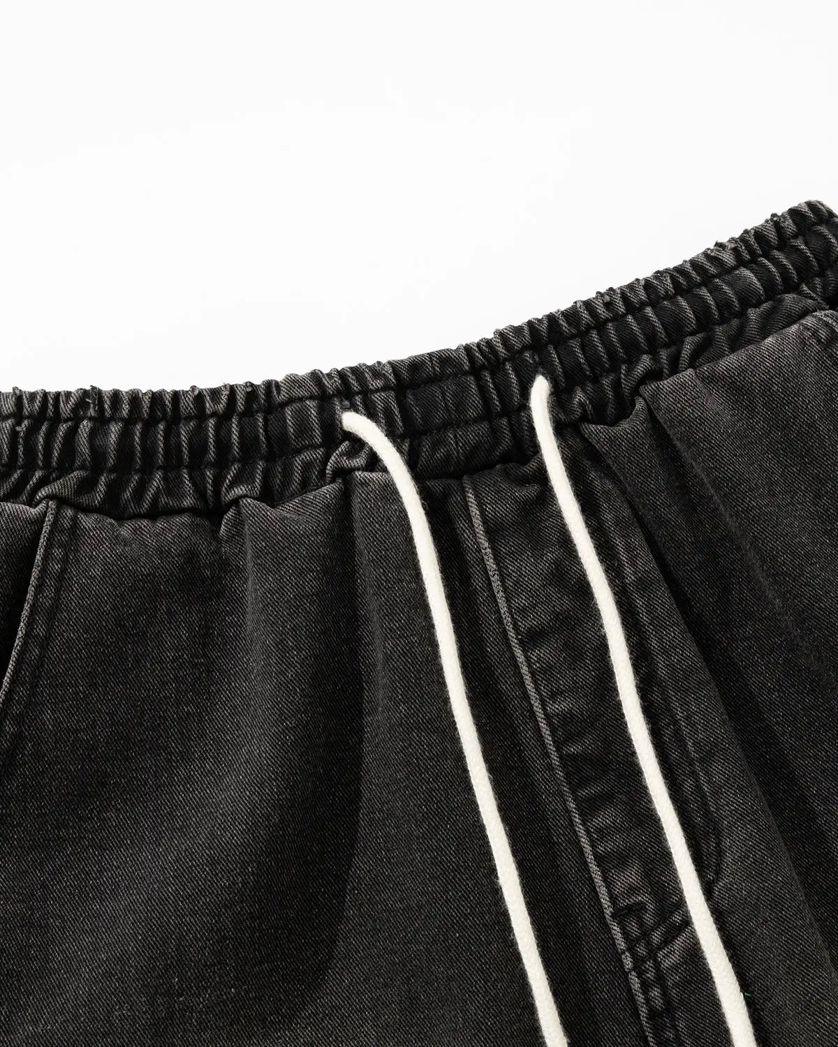 Blue washed denim cargo shorts with drawstring waist from Flation Streetwear, styled as casual men's pants.