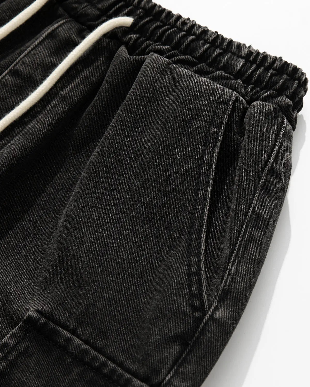 Blue washed denim cargo shorts with drawstring from Flation Streetwear, featuring a relaxed fit and multiple cargo pockets.