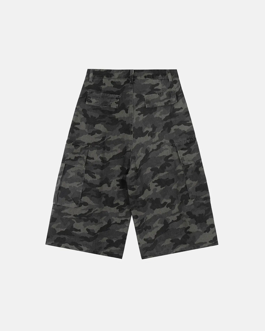 Embroidered camo cargo shorts by Flation Streetwear, featuring rugged design and detailed embroidery on durable pants.