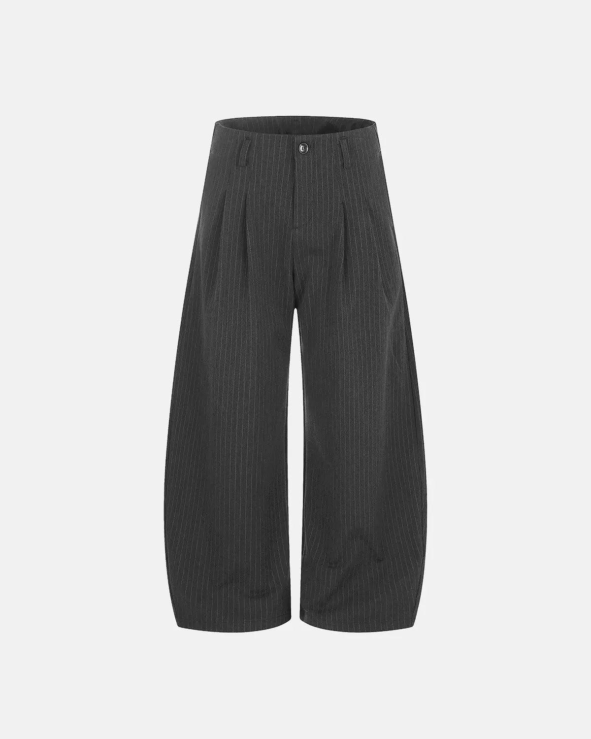 Flation pinstripe pleated barrel pants, tailored streetwear trousers with a classic pinstripe pattern and relaxed fit.