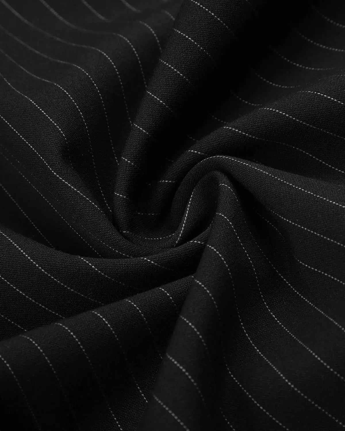 Flation pinstripe pleated barrel tailored pants featuring a high waist and relaxed fit, styled with side pockets and belt loops.