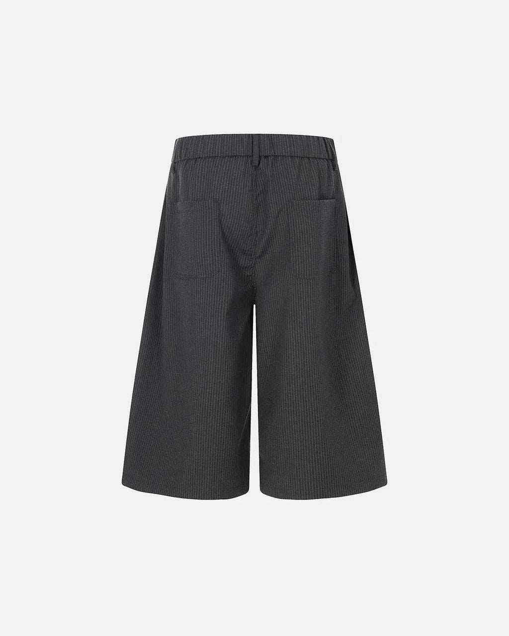 Pinstripe Flation streetwear tailored shorts with stud detail, featuring a high-waisted design and sleek fit for casual wear.