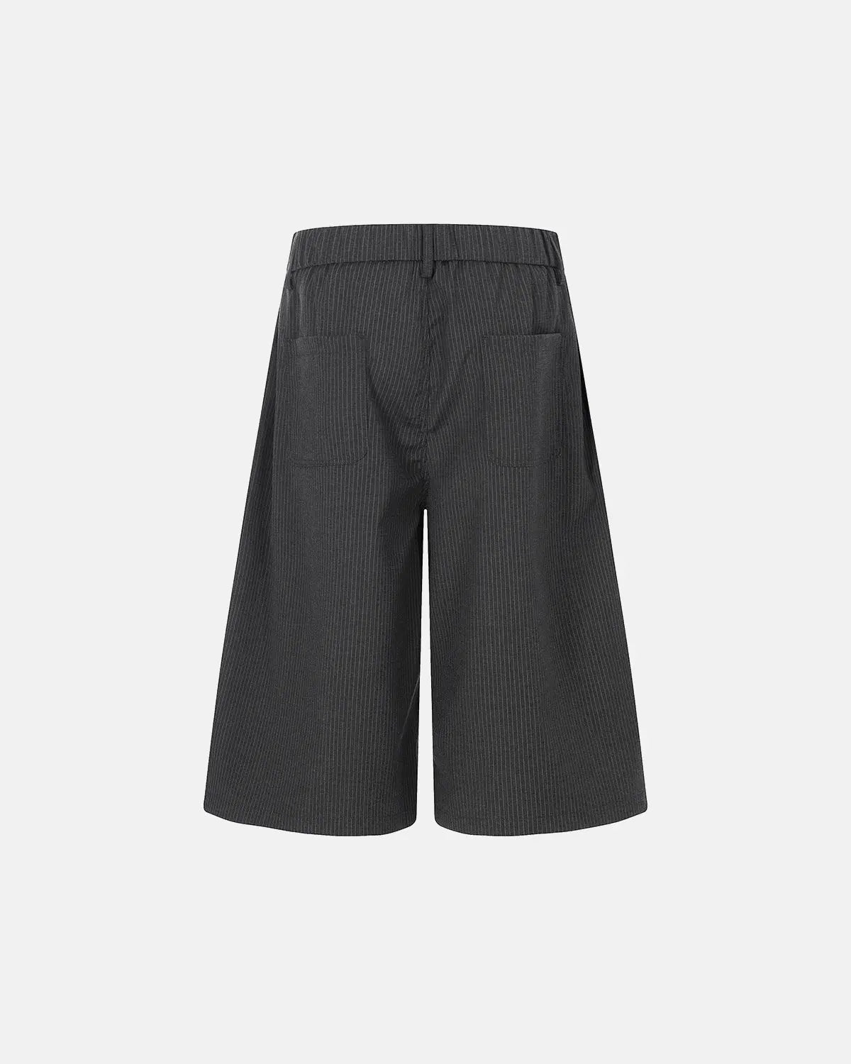Pinstripe Flation streetwear tailored shorts with stud detail, featuring a high-waisted design and sleek fit for casual wear.