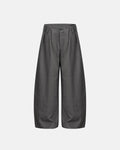 Flation Pinstripe Buttons Barrel Suit Pants showing tailored fit with pinstripe pattern and button details for streetwear style.