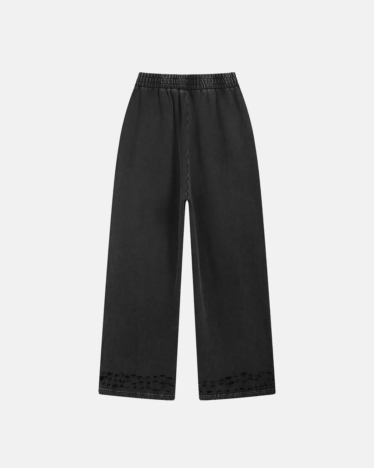Flation ripped acid wash streetwear sweatpants with distressed details and relaxed fit, showcasing casual urban style.
