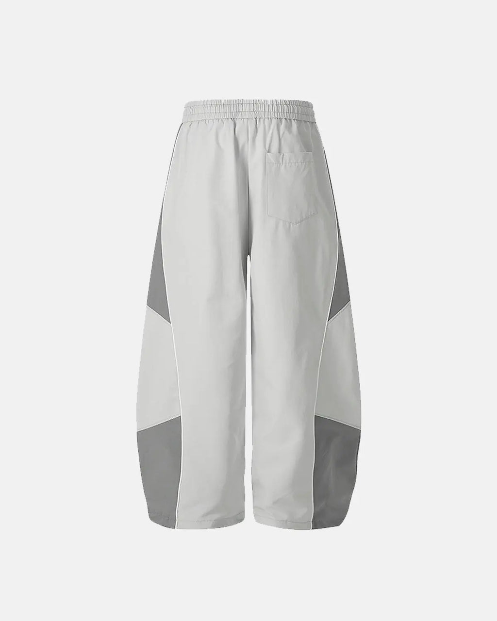 Gray Flation streetwear contrast panel baggy track pants with relaxed fit and bold panel design, perfect for casual street style.