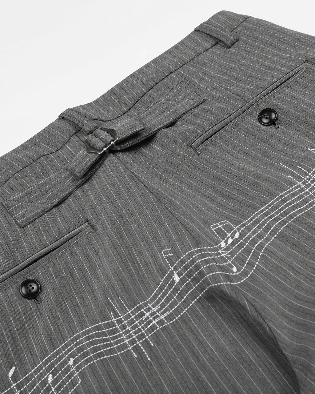 Flation Pinstripe Cinch Back Tailored Pants featuring a classic pinstripe pattern and high-waisted design.