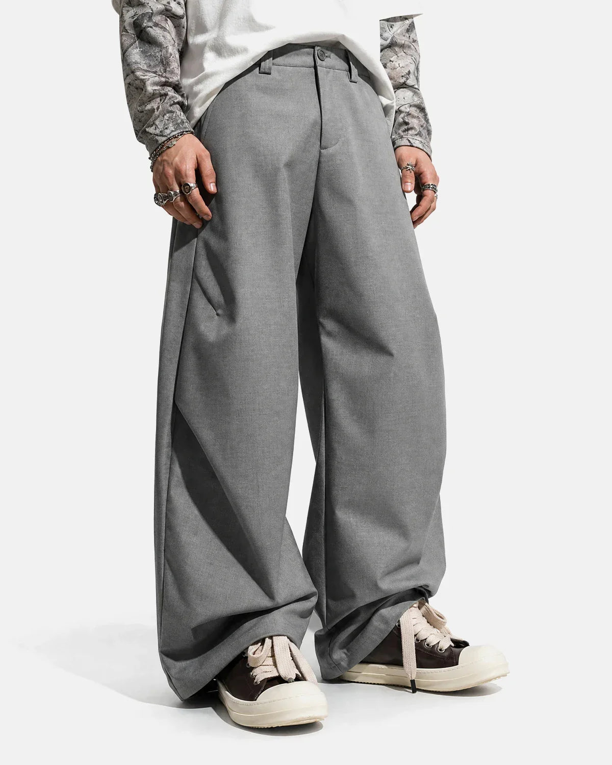 Flation Pleated Barrel Tailored Pants, stylish streetwear pants with pleated design and tailored fit, in neutral fabric.