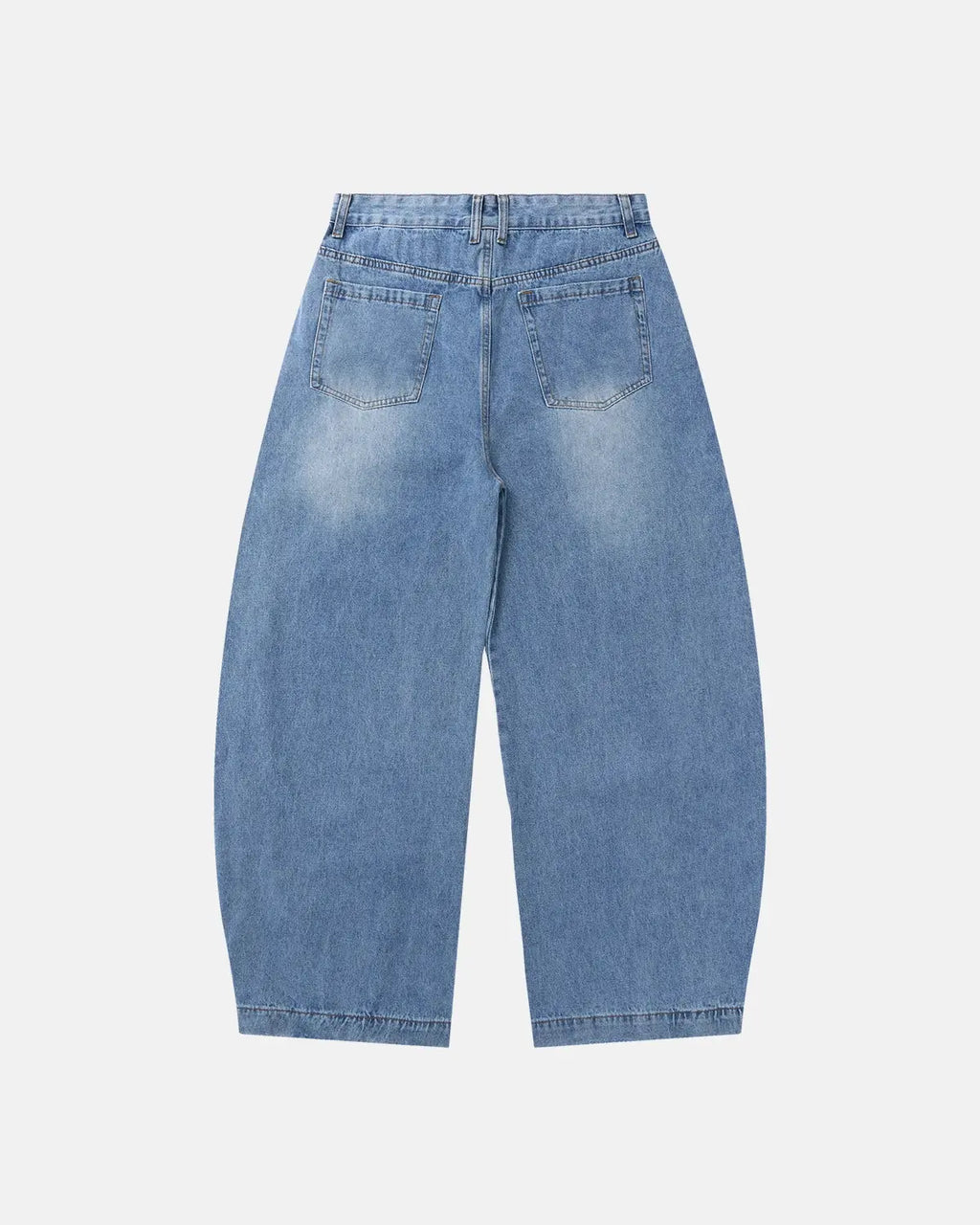 Inflation Streetwear script graphic barrel jeans featuring bold text design and relaxed fit, casual streetwear pants for men.