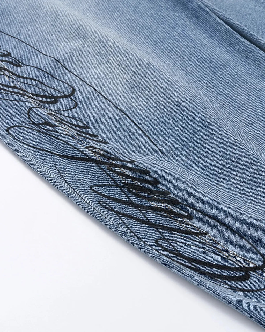 Inflation Script Graphic Barrel Jeans, stylish streetwear pants with bold script print and relaxed fit, made by INFLATION.