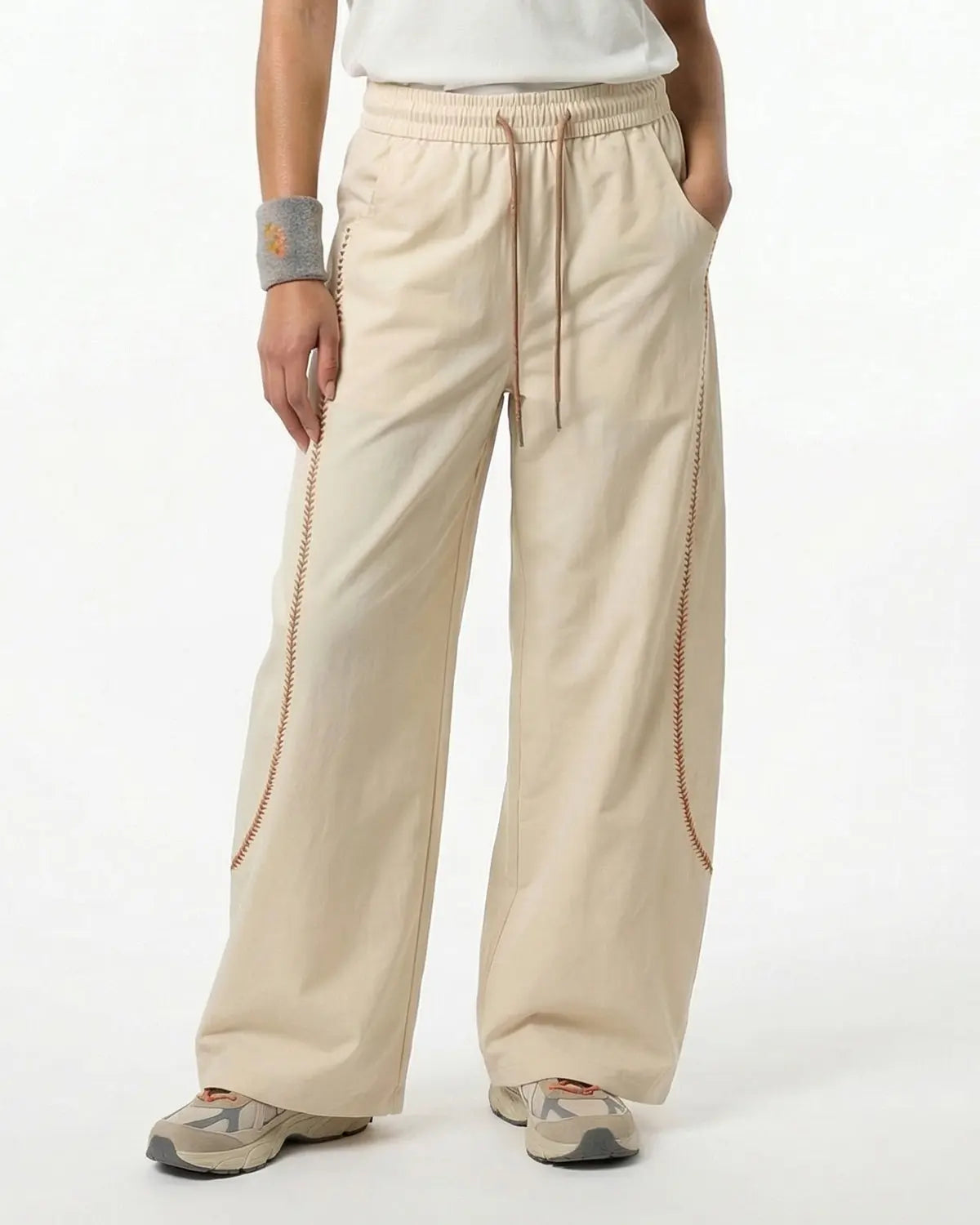 Light grey Flation AirFlow Contrast Embroidered Track Pants with embroidered details and Flation TECHLATION™ branding.