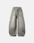 Light grey Flation Washed Barrel Baggy Jeans, relaxed fit pants with a faded wash, casual style, and roomy silhouette.