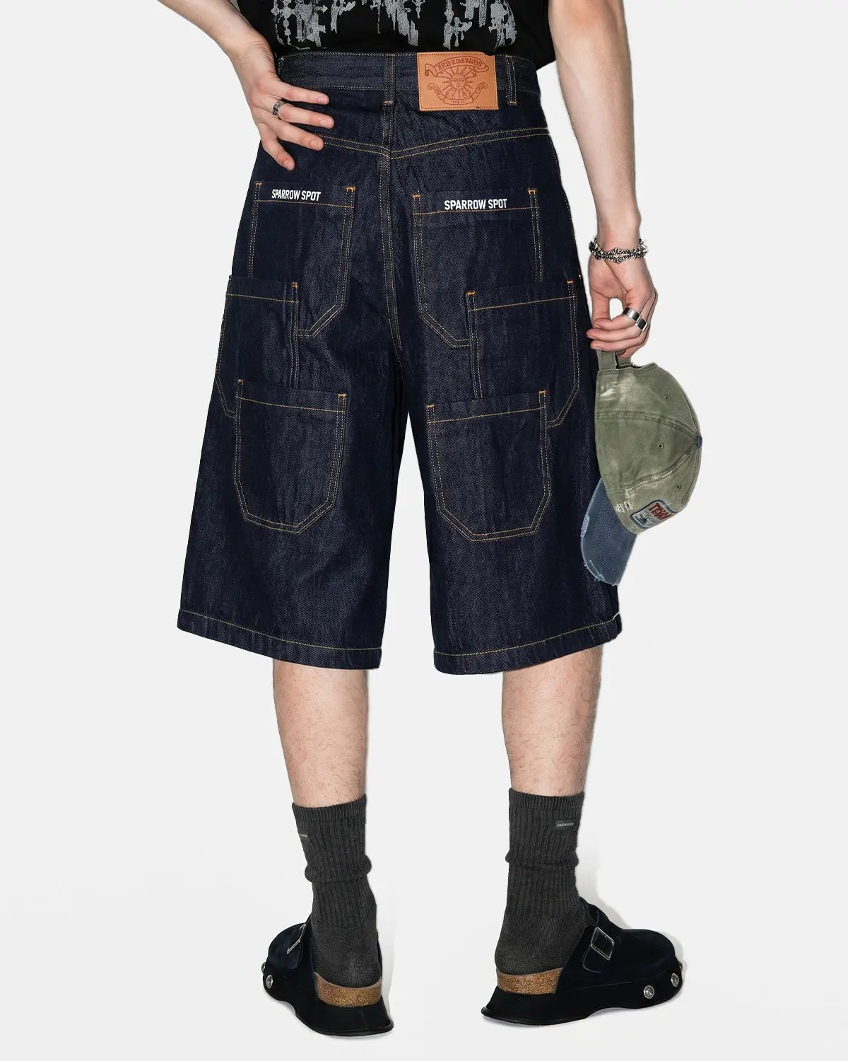 Blue carpenter raw baggy jorts by Flation Streetwear, casual denim pants with a relaxed fit and distressed detailing.