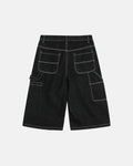 Contrast stitching raw cargo jorts by Flation Streetwear, casual men's denim pants with rugged style and distressed details.
