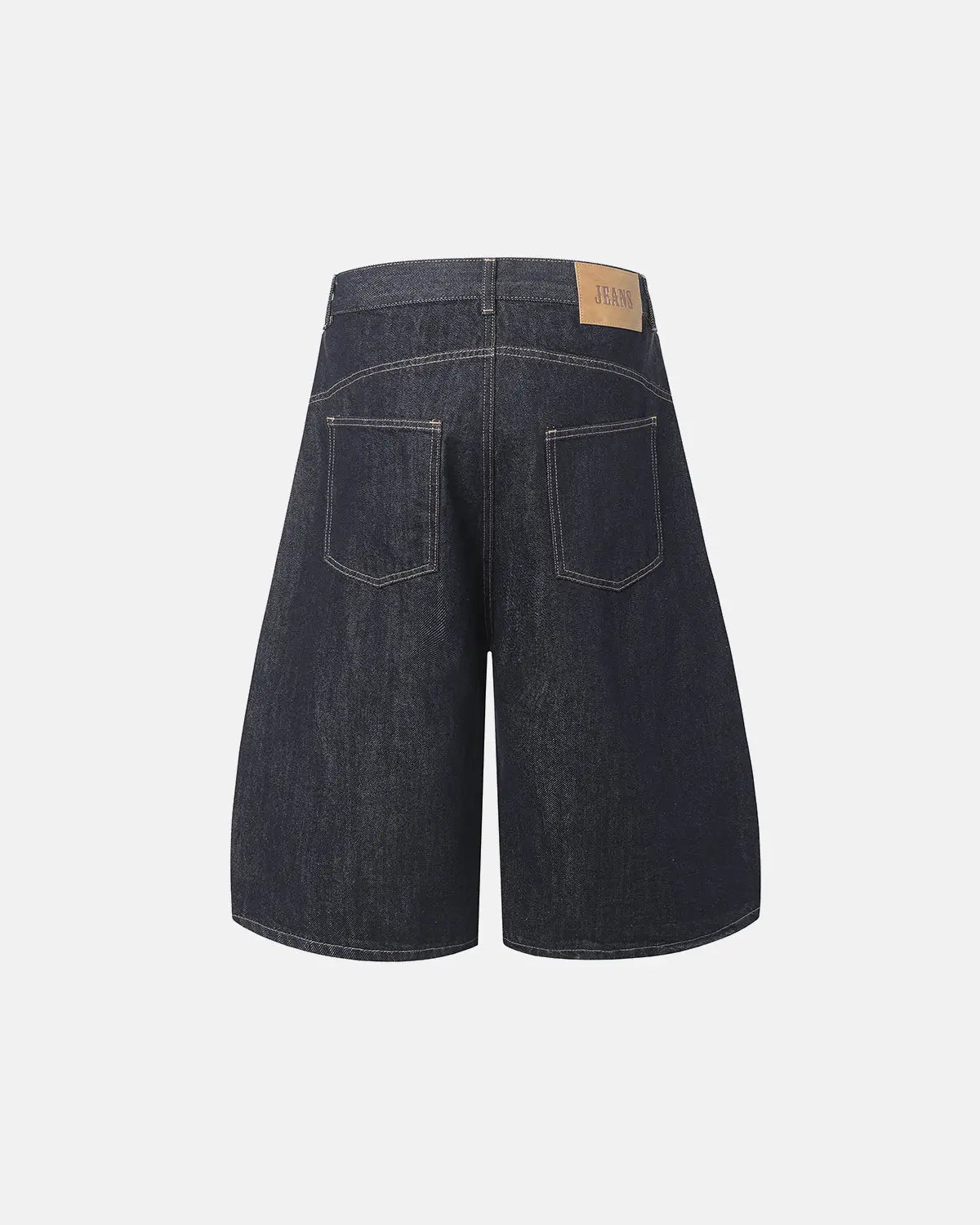Deconstructed Scimitar Denim Longline Jorts by Flation Streetwear, raw denim pants with a longline, distressed details, and casual fit.